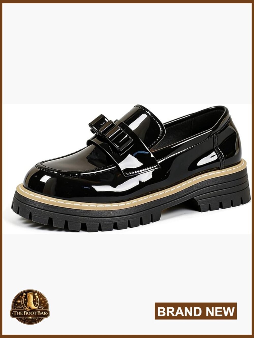 Chunky Heel Platform Loafers Patent Leather Slip On Work Casual Shoes
